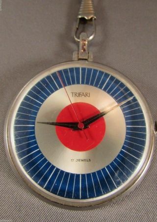Vintage 1960s Trifari Necklace Pendant Pocket Watch Rare Patriotic Modernist