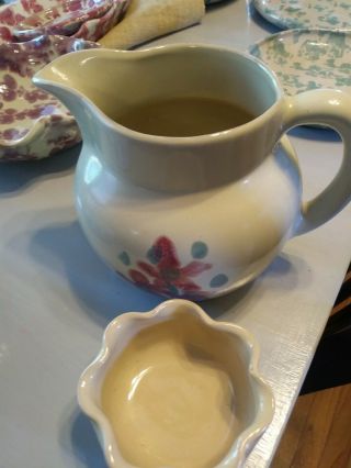 Bybee Pottery Pitcher Flower Cream With Small Pinch Bowl
