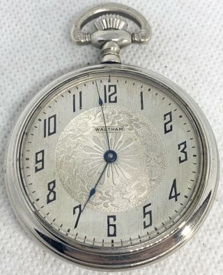 Vintage 16s 15j Fancy Dial Waltham Pocket Watch In Ornate Art Deco Case