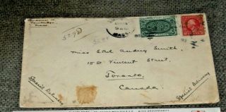 1913 Us/canada Dual Franking - Special Delivery Cover - Us Stamp,  Canada Special Del