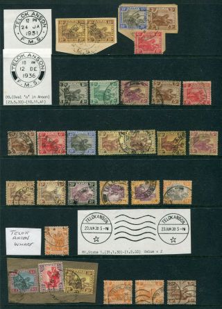 Old F.  M.  S.  Malaya Selection Of 30 X Tiger Stamps With Local Pmks (15)