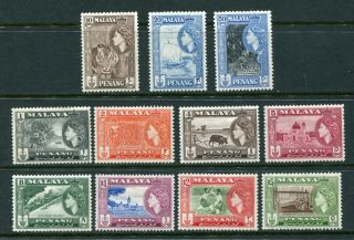 1960 Malaya Malaysia Penang Gb Qeii Definitive Complete Set Stamps M/m