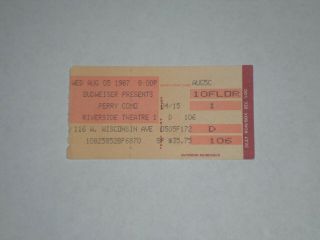 Perry Como Concert Ticket Stub - 1987 - Rip - " Magic Moments " - Riverside Theatre - Wi