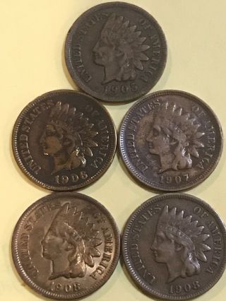 1905 - 1906 - 1907 - 1908 - 1908 S Indian Head Cent Full Liberty 1c
