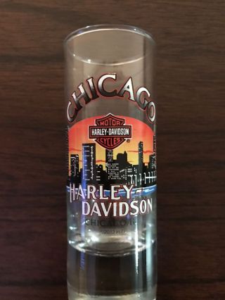 Harley Davidson Chicago Shot Glass 4 " Tall.  Great Addition For Collector.