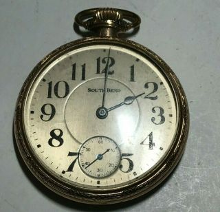 Extra Old South Bend Pocket Watch,  19 Jewels,  16 Size,  Gold Filled Case