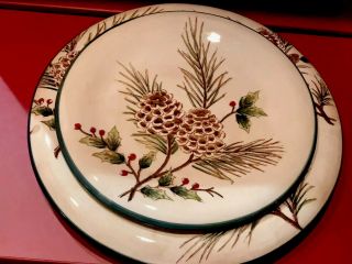 Holiday Decor - Set Of 4 Pine Cone Plates