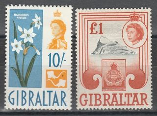 Gibraltar 1960 Qeii Pictorial 10/ - And 1 Pound Top 2 Values