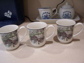 3 Johnson Bros.  The Friendly Village Covered Bridge Coffee / Tea Mugs