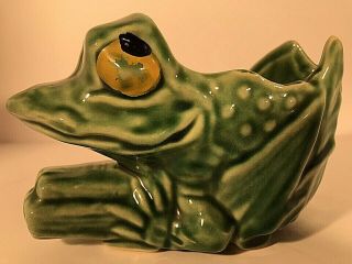 Vintage Usa Marked Mccoy Pottery Green Frog And Lily Pad Small Planter