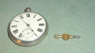 London 1893 Solid Silver Fusee Pocket Watch,  Key In Order
