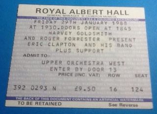 Eric Clapton Concert Ticket Royal Albert Hall London 1988