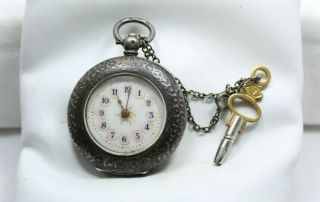Antique Swiss Ladies Silver Key - Winding Pocket Watch Circa 1913 