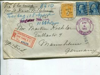 Usa 10,  2x5c On Reg Cover To Germany,  Front Royal Va 1910