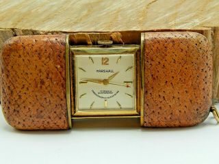 Rare Vintage Antique Marshall Leather Cased Purse Travel Pocket Watch 17 Jewel