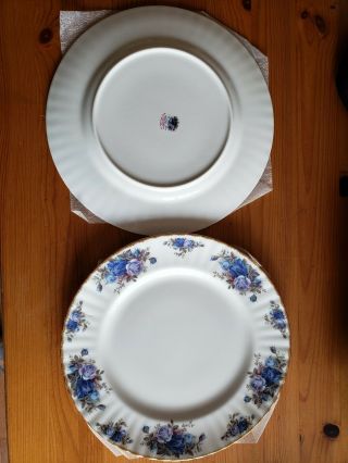 Royal Albert Moonlight Rose Dinner Plate 10 " Blue Floral Set Of 2 Gold Rim