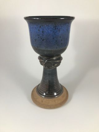 Studio Pottery Goblet Blue Marked Art Pottery Chalice Mystery Artist