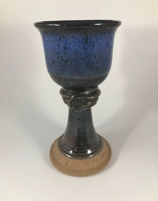 Studio Pottery Goblet Blue Marked Art Pottery Chalice Mystery Artist 3