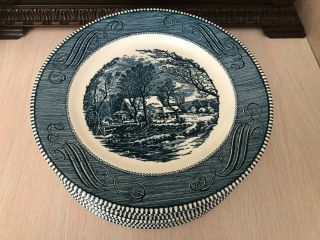 Set Of 9 Currier And Ives Old Grist Mill Blue Dinner Plates By Royal China 10”