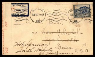 South Africa British Navy Patriotic Post Stamp Tied 1941 Censored Cover To Us