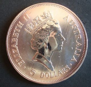 $5 Dollars Australia Elizabeth One Ounce.  999 Proof Silver
