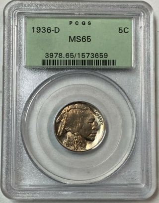 1936 - D U.  S.  Buffalo Nickel Pcgs Graded Ms65 Ogh $2.  95 Max