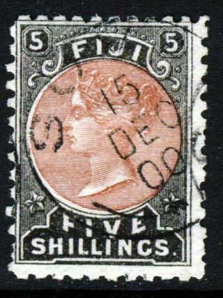 Fiji Queen Victoria 1882 Five Shillings Dull Red & Black Perf.  10 Sg 69 Vfu