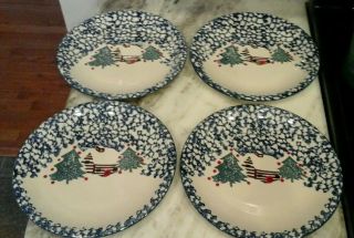 Folkcraft By Tienshan Cabin In The Snow Dinner Plates 10.  5 " X 4