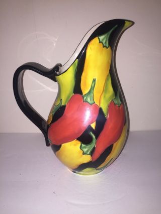 Clay Art Caliente Water Pitcher Chili Pepper Pitcher 9.  5” Tall