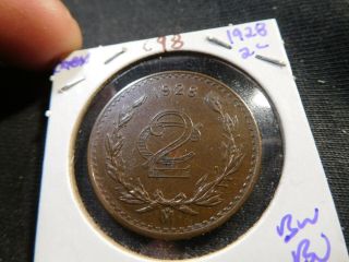 C98 Mexico 1928 2 Centavos Bu Brown