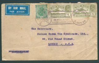 India 1933 First Flight Air Mail Cover From Rangoon To London Via Karachi