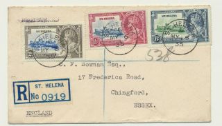 St Helena 1935 1½d,  2d,  6d Silver Jubilee On First Day Cover Reg To Uk (see Below)