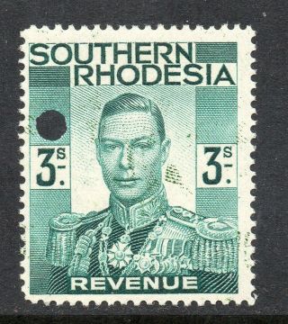 1937 Kgv1 Southern Rhodesia Bft:18 3/ - Blue - Green Perf.  Revenue Proof.