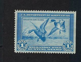 Us Scott Number Rw1 Federal Duck Stamp No Gum Mng Stamp With Se At Right