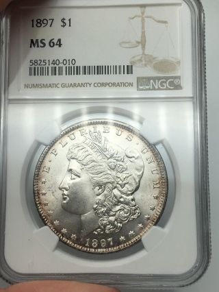 1897 - P Ngc Ms64 Morgan Silver Dollar Lustrous Coin Better Date