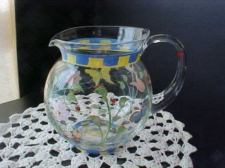 Crystal Pitcher Butterfly Meadow Hand Painted Flowers Lady Bugs And Butterflies