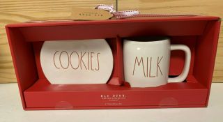 Rae Dunn Cookies Plate And Milk Mug Set Red Lettering Nib