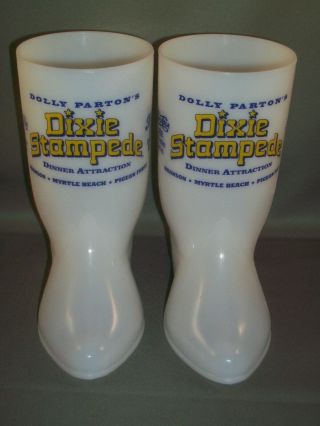 2008 Dolly Parton Dixie Stampede White Plastic Boot Mug - Set Of 2 - Pigeon Forge