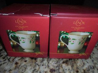 2 Lenox For The Holidays Carved Accent Mugs W/original Boxes Low Fast Shpng