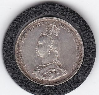 Sharp 1887 Queen Victoria Sterling Silver Shilling British Coin