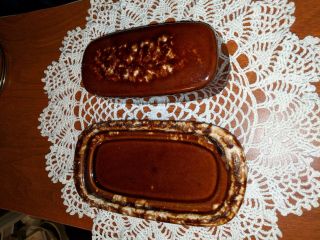 Vintage Hull Pottery Usa Brown Drip Glaze Butter Dish