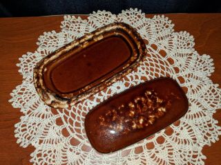 Vintage Hull pottery USA brown drip glaze butter dish 2