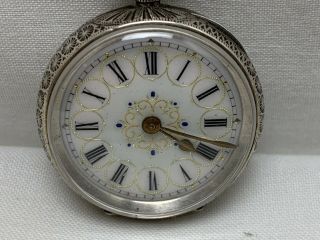 Ladies Antique c1900s SWISS SILVER 0.  935 Pocket Watch With Key 2