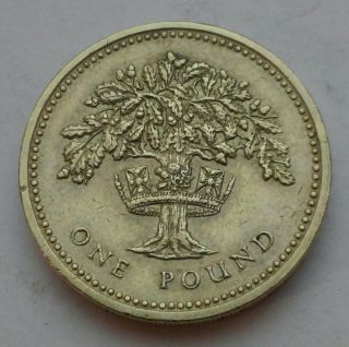 Great Britain,  Uk 1 Pound 1987.  Km 948.  One Dollar Coin.  Oak Tree Crown.  Tutamen