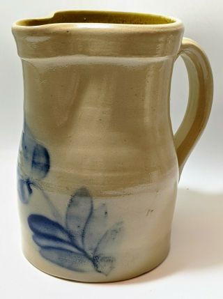 Stoneware Earthenware Pottery Salt Glazed Pitcher Blue Flower Design
