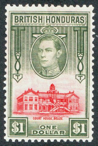 British Honduras Kgvi 1938 $1 Scarlet Olive Sg159 Hinged Mh