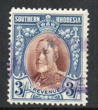 1909 Southern Rhodesia Bft:9 3/ - Blue & Brown.  Very Fine Revenue.