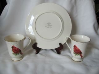 (3) LENOX Winter Greetings by Catherine McClung Plate Mugs Red Cardinal Birds 2