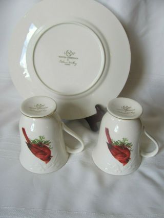 (3) LENOX Winter Greetings by Catherine McClung Plate Mugs Red Cardinal Birds 3