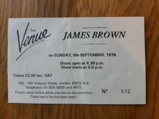 James Brown Concert Ticket September 9th 1979 The Venue London